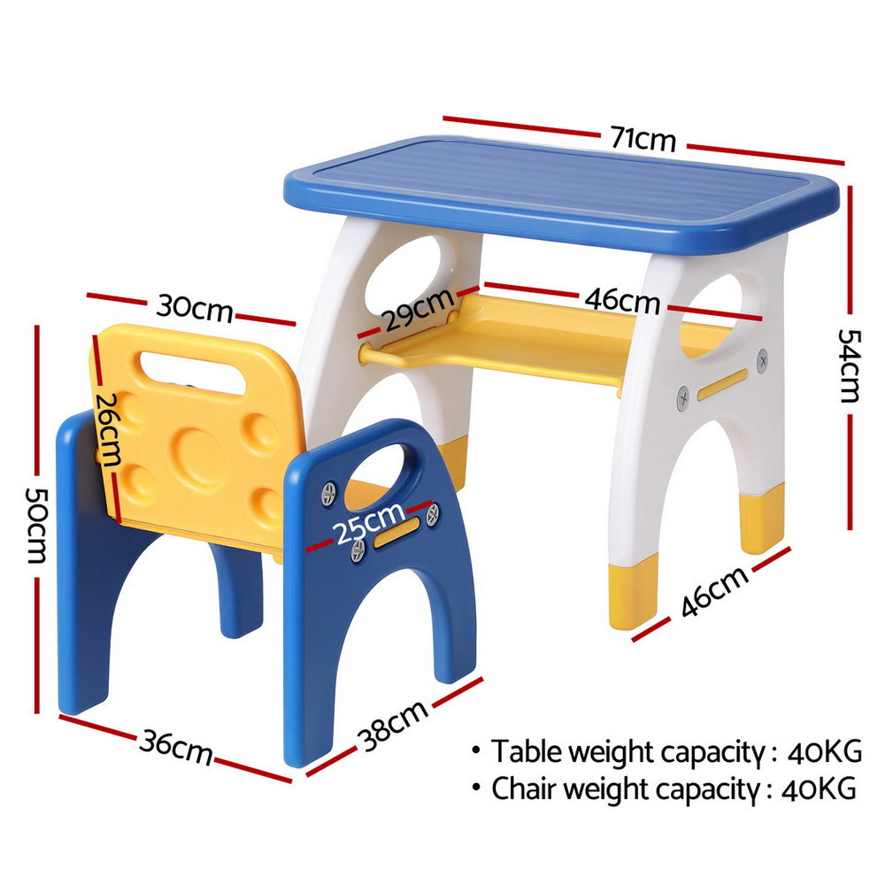 Keezi Kids Table and Chair Set HDPE Toddler Activity Play Set Blue/Yellow