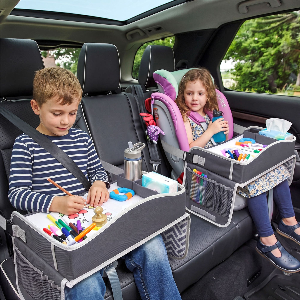 Keezi Kids Travel Tray Car Seat Lap Desk Portable Car Desk Organiser for Car & Airplane Grey