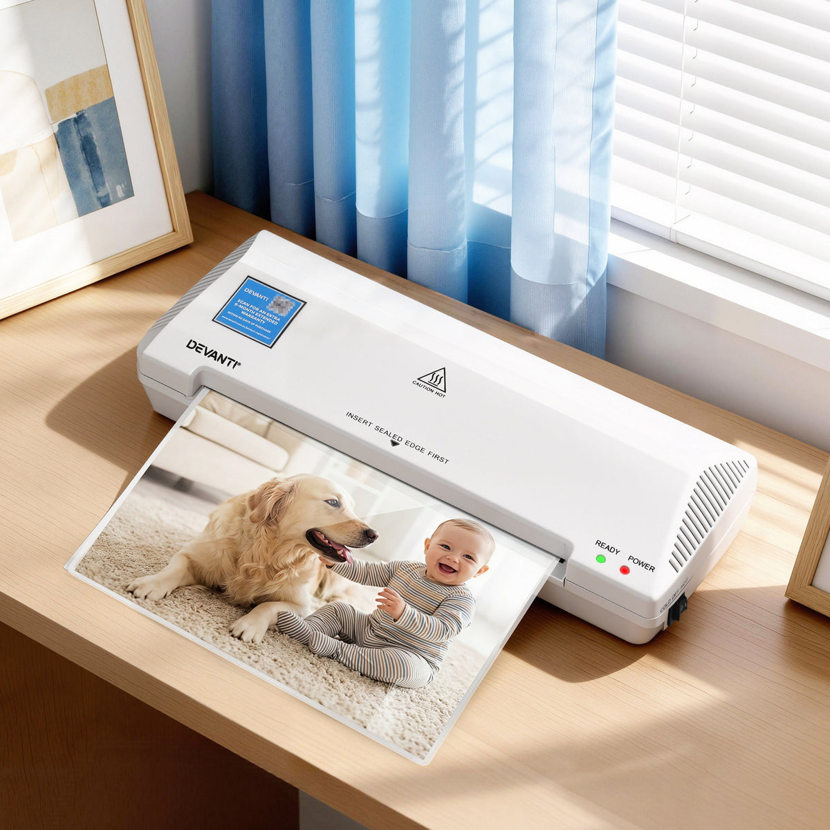 Devanti A4 Laminator Machine, Hot &amp; Cold Thermal Fast Lamination Anti-Jam Laminator for Office School Home Document Photo Card Handmade A4 A5 A6, White
