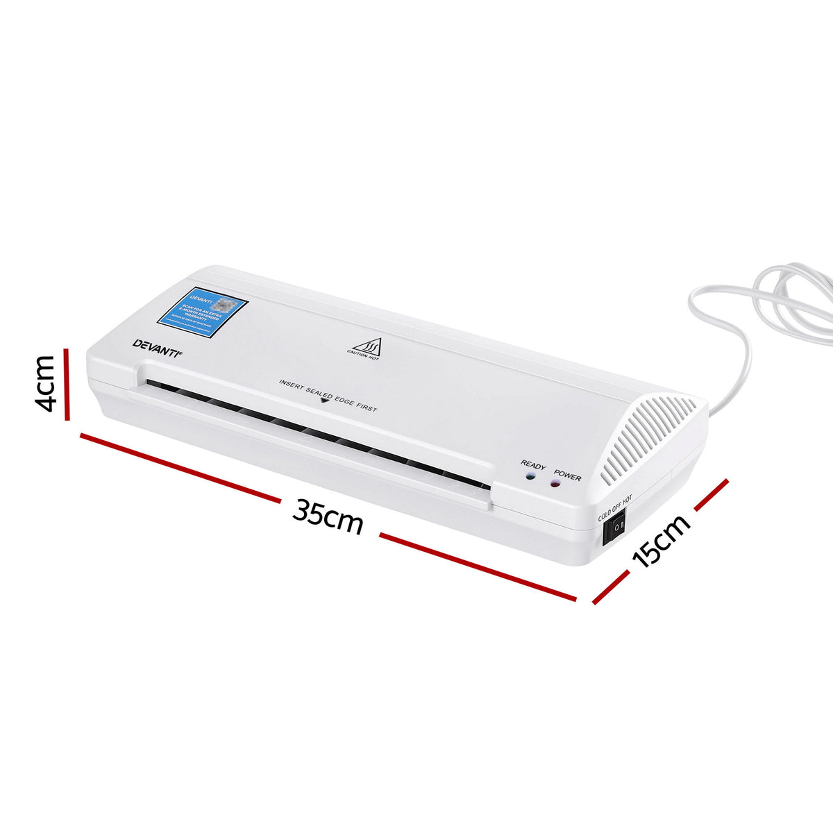 Devanti A4 Laminator Machine, Hot & Cold Thermal Fast Lamination Anti-Jam Laminator for Office School Home Document Photo Card Handmade A4 A5 A6, White