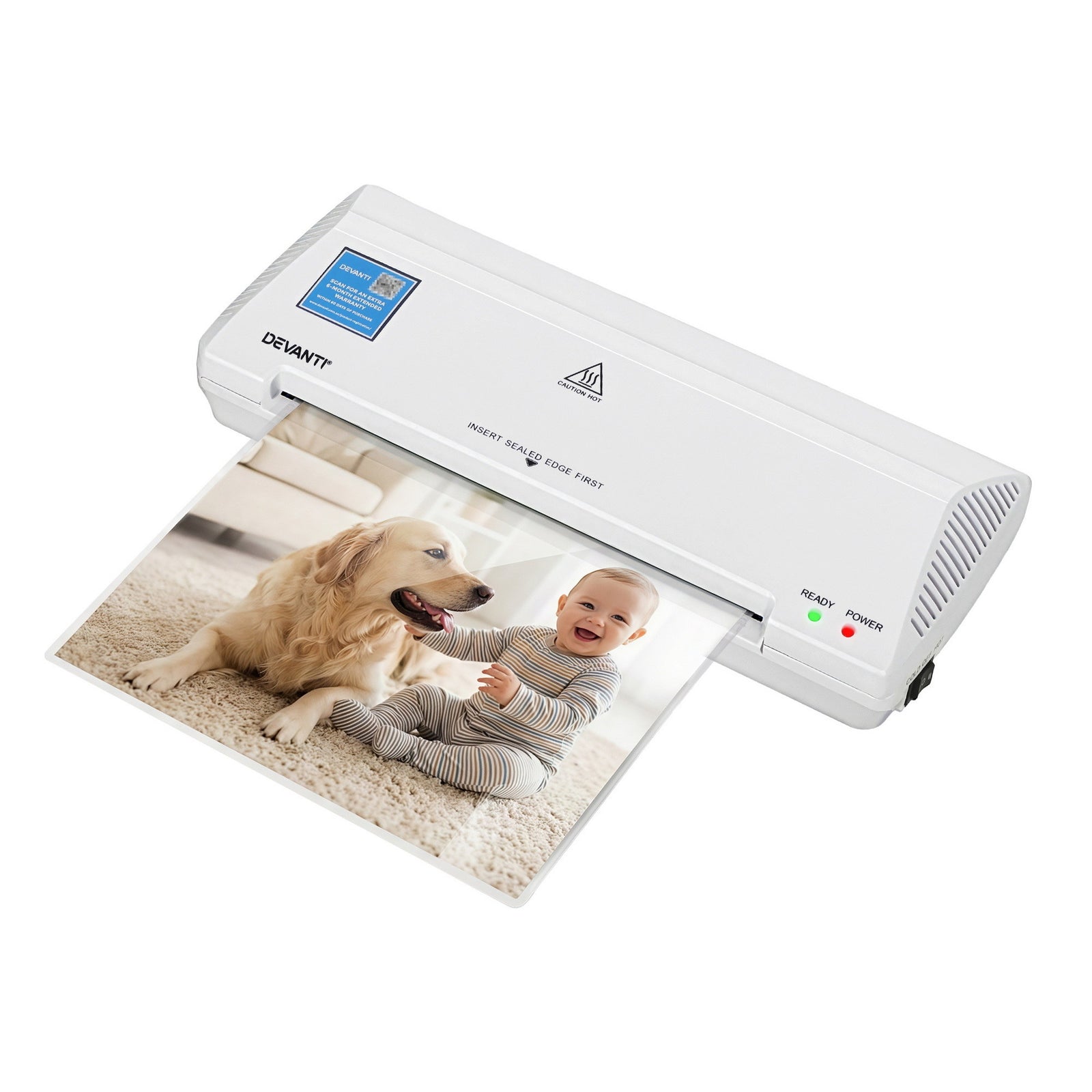 Devanti A4 Laminator Machine, Hot & Cold Thermal Fast Lamination Anti-Jam Laminator for Office School Home Document Photo Card Handmade A4 A5 A6, White