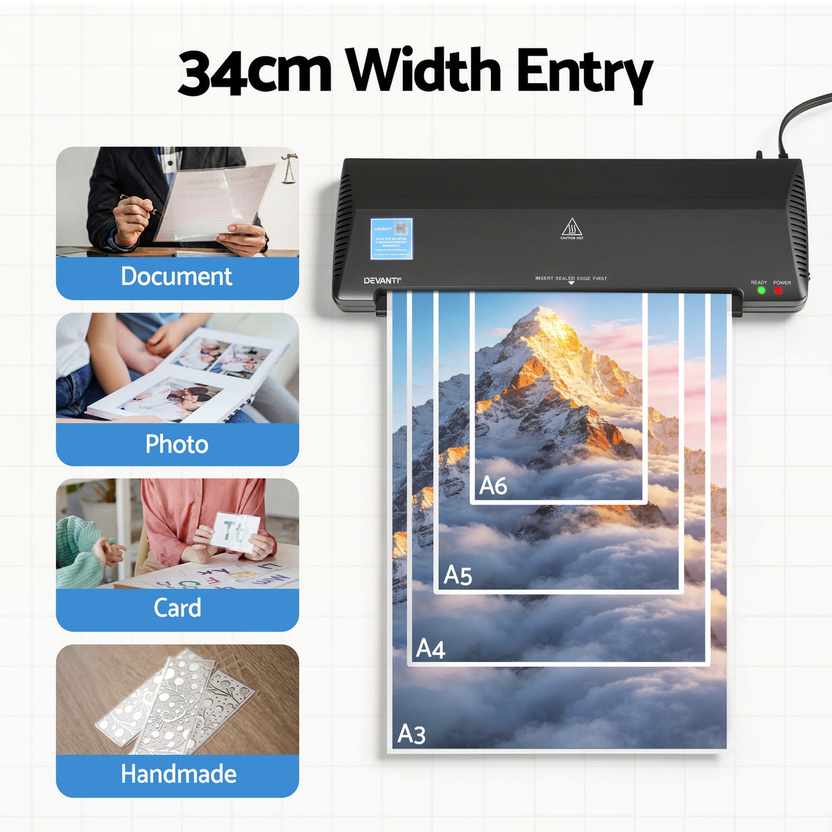 Devanti A3 Laminator Machine, Hot & Cold Thermal Fast Lamination Anti-Jam Laminator for Office School Home Document Photo Card Handmade A3 A4 A5 A6, Black