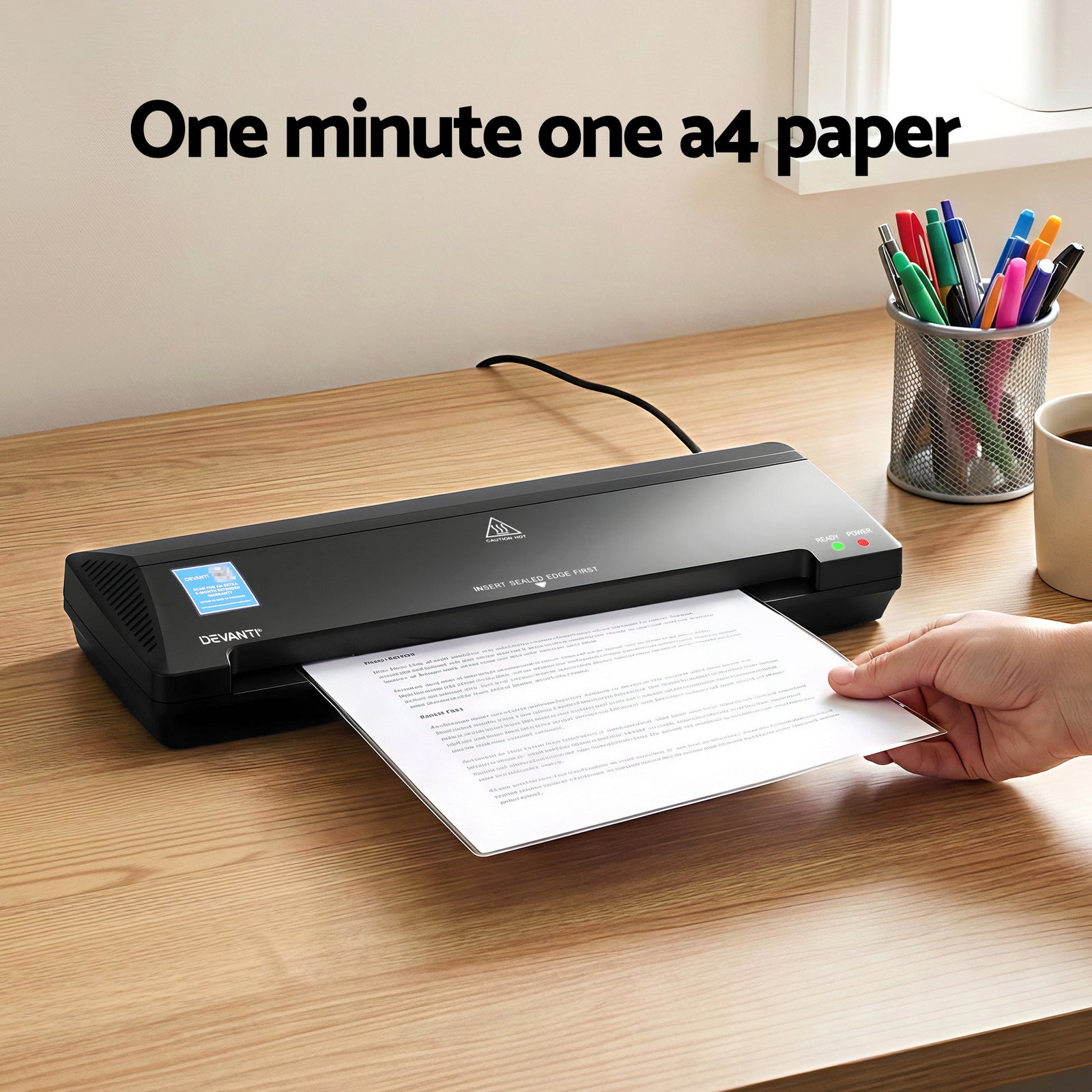 Devanti A3 Laminator Machine, Hot & Cold Thermal Fast Lamination Anti-Jam Laminator for Office School Home Document Photo Card Handmade A3 A4 A5 A6, Black