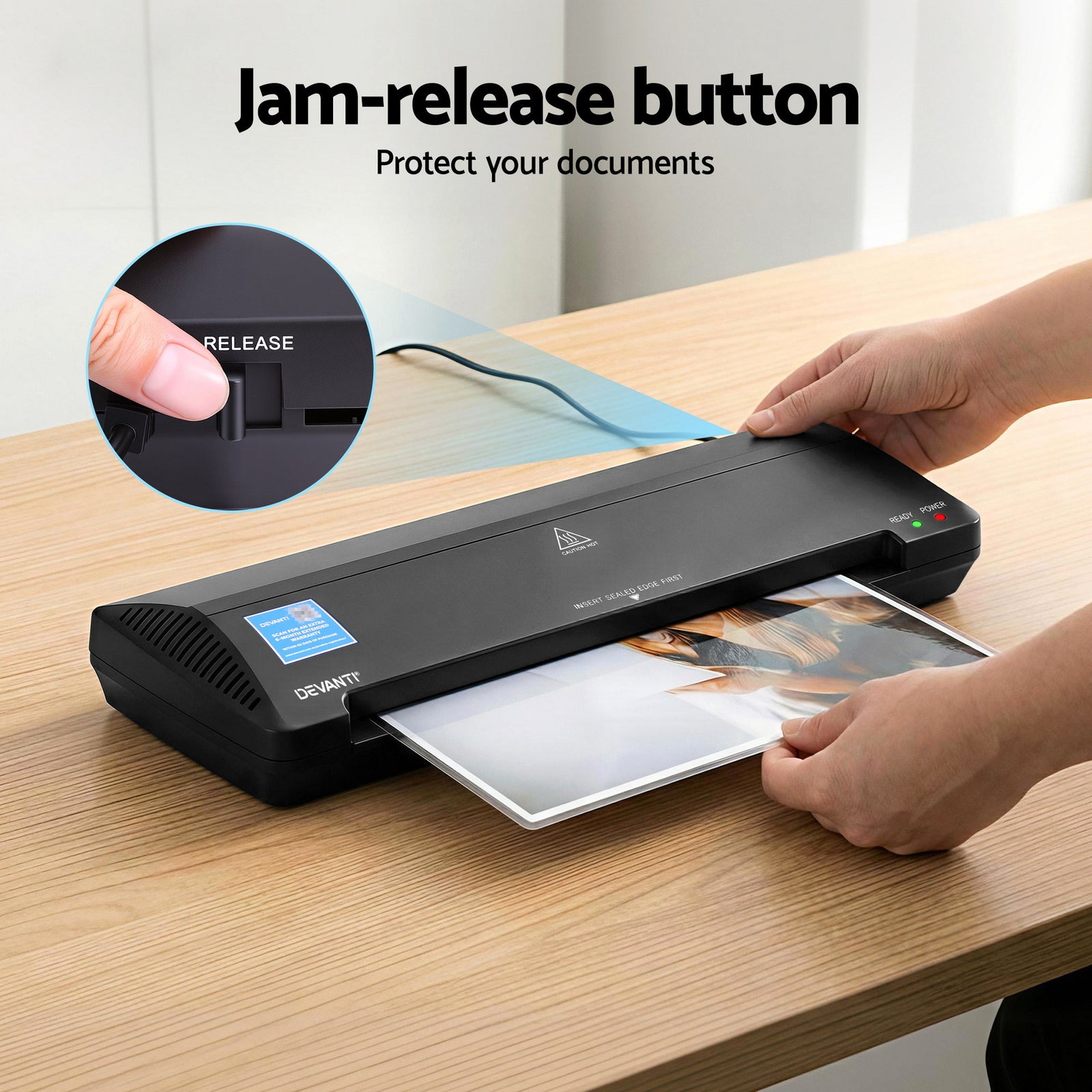 Devanti A3 Laminator Machine, Hot & Cold Thermal Fast Lamination Anti-Jam Laminator for Office School Home Document Photo Card Handmade A3 A4 A5 A6, Black