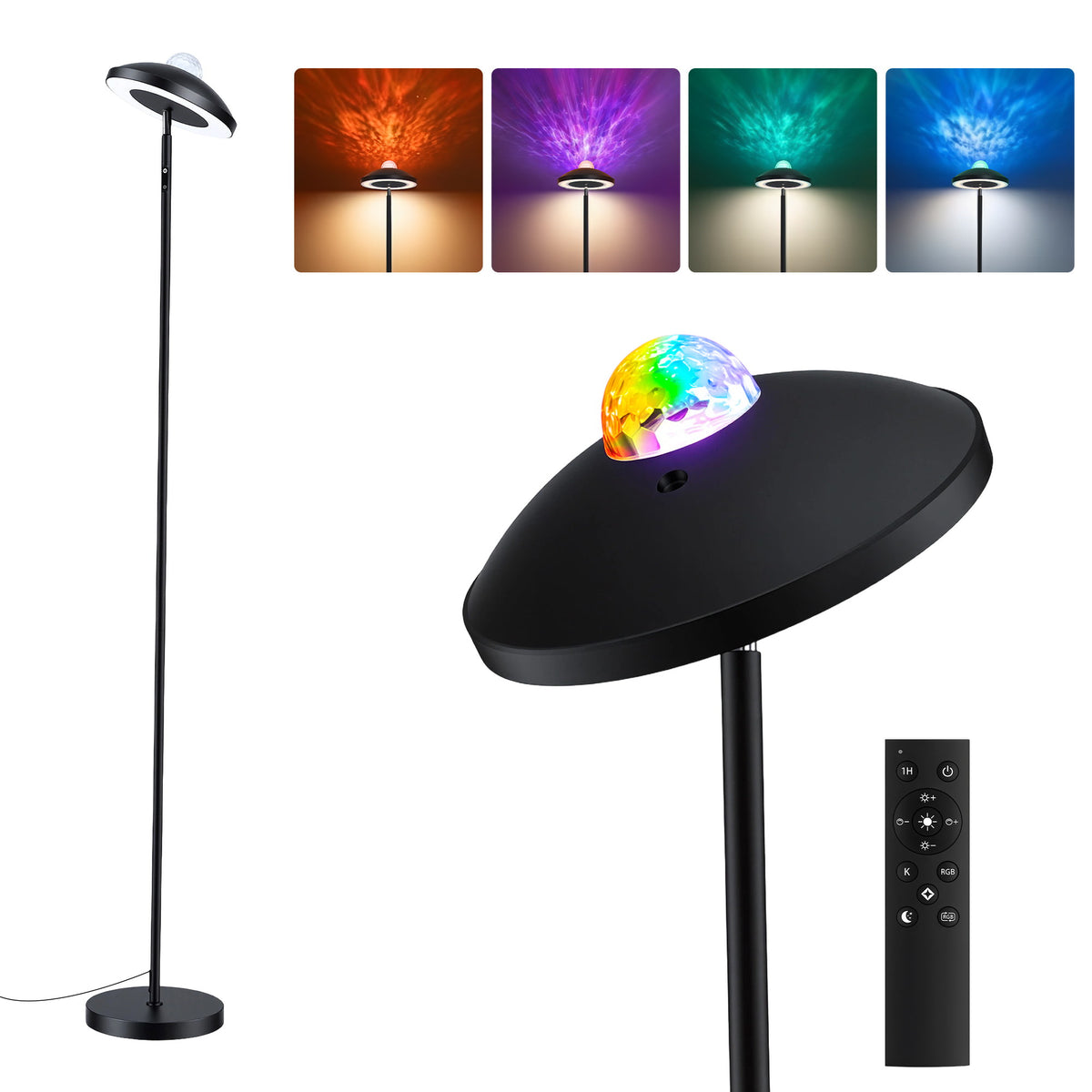 Artiss 2-in-1 LED Floor Lamp with Galaxy Projector &amp;Remote, 178cm Tall Torchiere Standing Light with Dynamic RGB Aurora Stepless 4 Colour Temperatures, 1H Timer for Living Room, Bedroom Kids Room