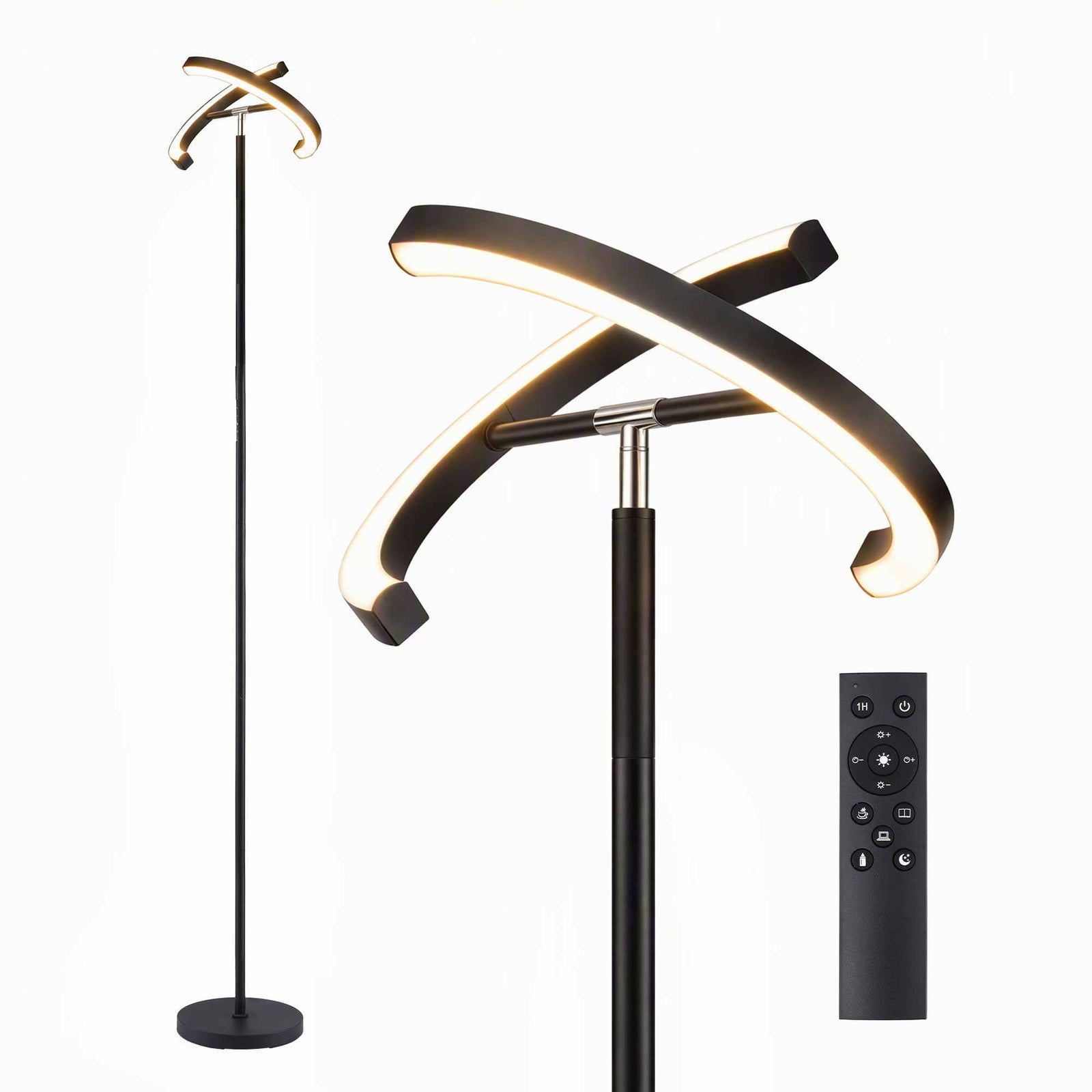 Artiss LED Floor Lamp with Dual Rotating Heads, Dimmable Light and Remote Control Black 20W