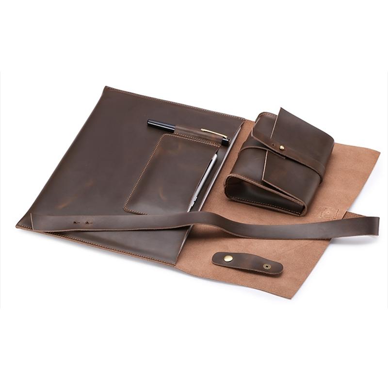 Versatile Leather Laptop Bag With Cable Winder - Fits 12 Macbook Samsung Sony Dell Alienware Chuwi Asus Hp - Coffee-1915196516063121409