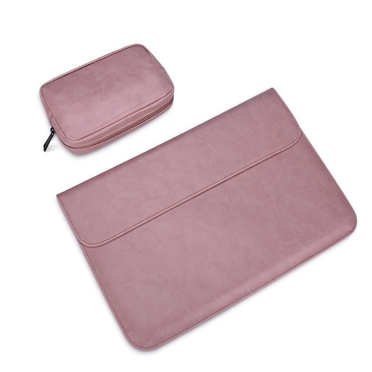 13.3 Inch Laptop Inner Bag With Magnetic Buckle And Small Bag - Pink Leather-1915196536166420480
