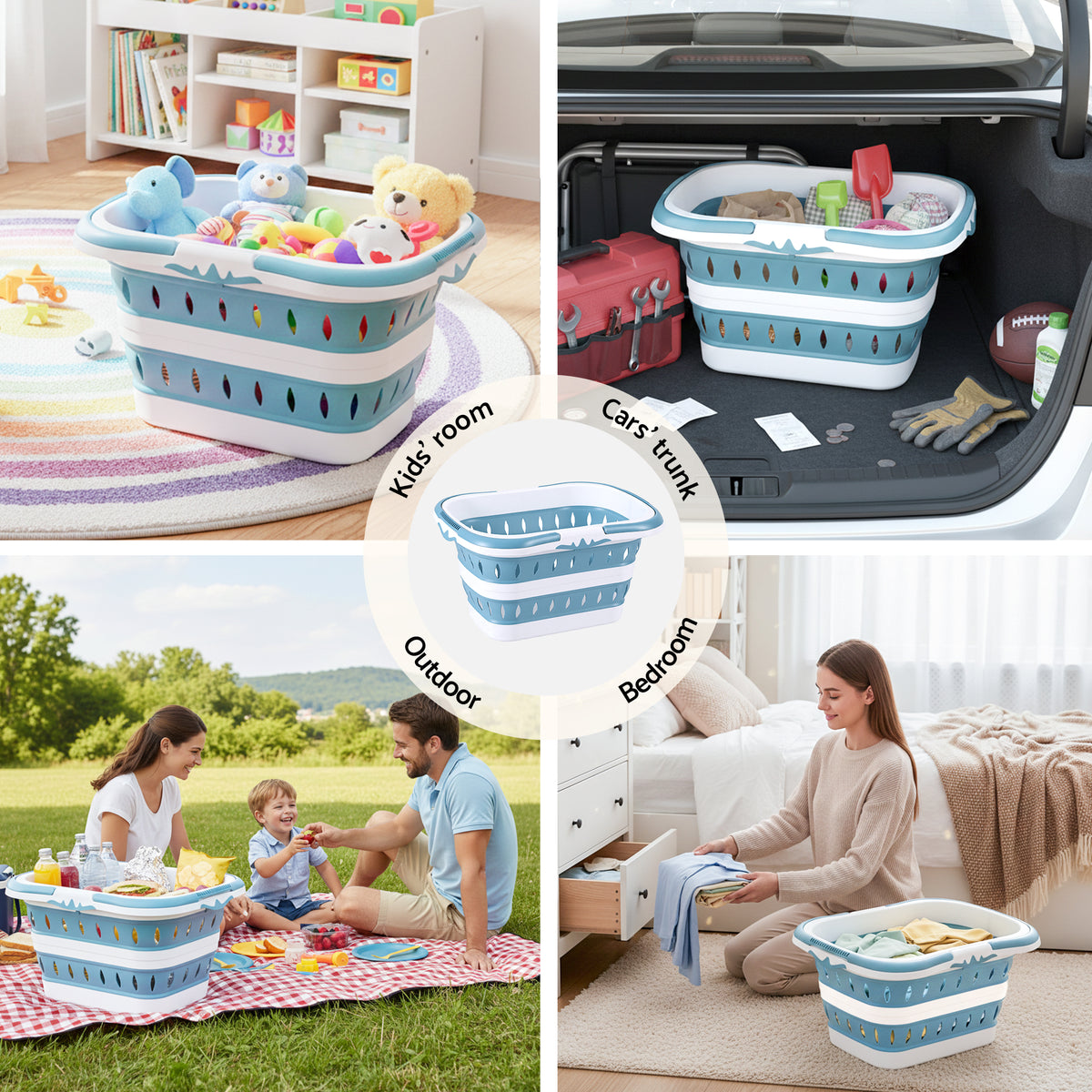 Artiss Laundry Basket Hamper Large Foldable Washing Clothes Storage Organiser Blue