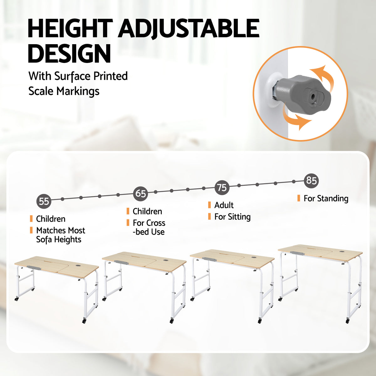 Artiss Mobile Laptop Desk Overbed Table Adjustable Computer Stand Bedside Cart