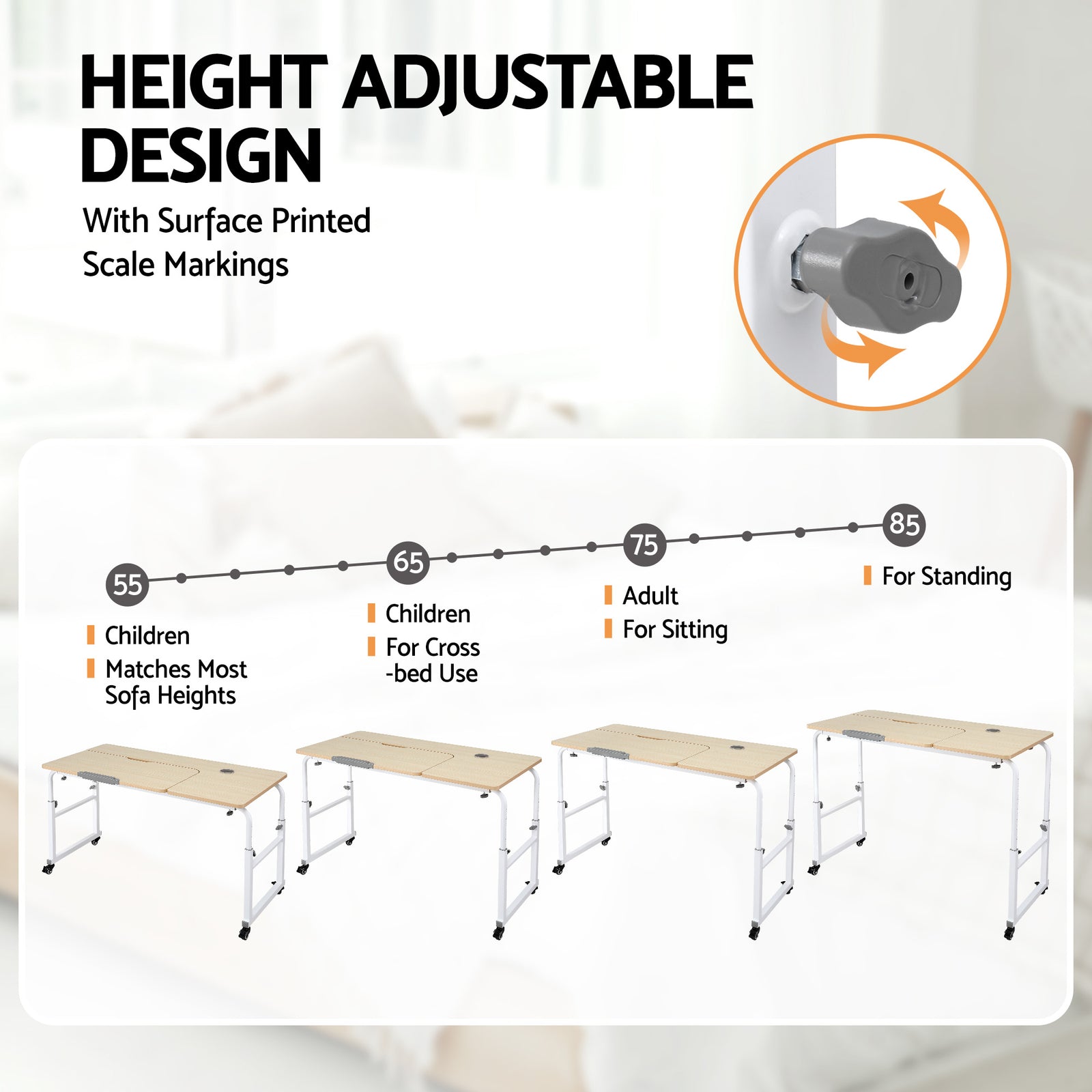 Artiss Mobile Laptop Desk Overbed Table Adjustable Computer Stand Bedside Cart
