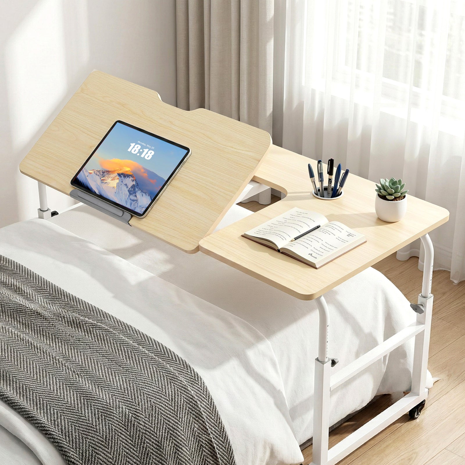 Artiss Mobile Laptop Desk Overbed Table Adjustable Computer Stand Bedside Cart
