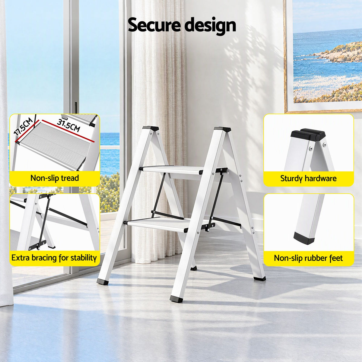 Giantz 2 Step Ladder Multi-Purpose Folding Aluminium Light Weight Platform
