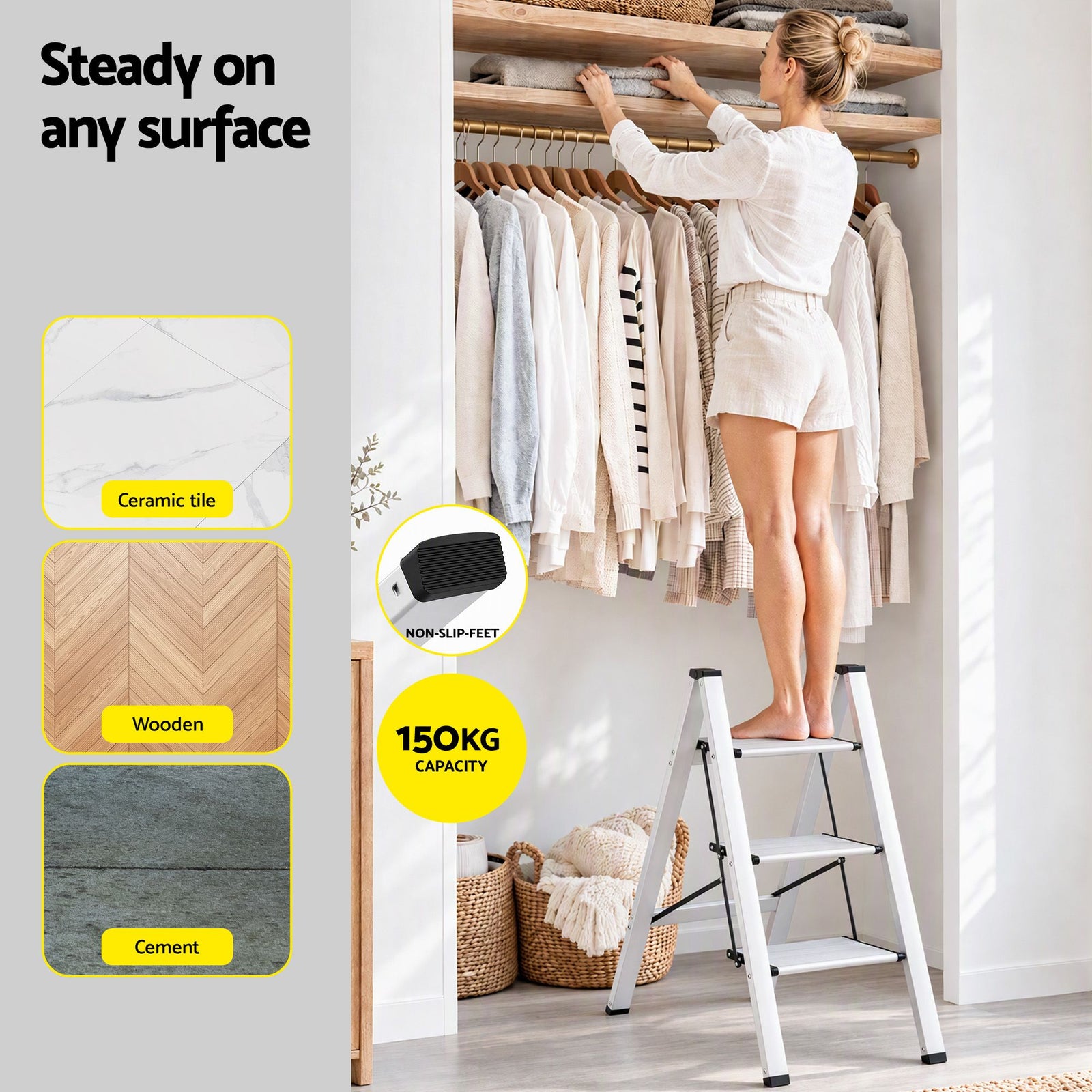 Giantz 3 Step Ladder Multi-Purpose Folding Aluminium Light Weight Platform