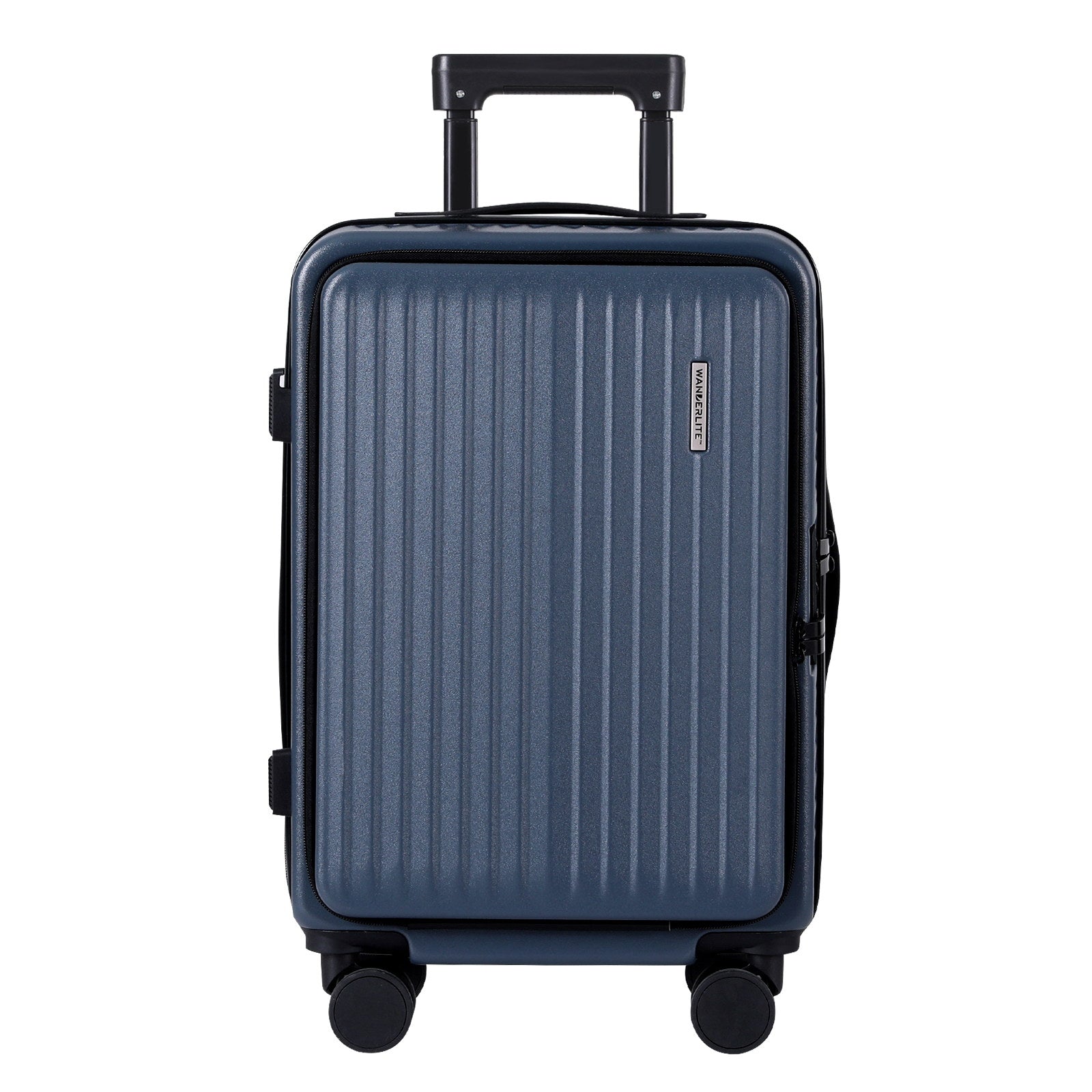 Wanderlite 20" Luggage Suitcase Front Pocket Travel Carry On Dual TSA Navy