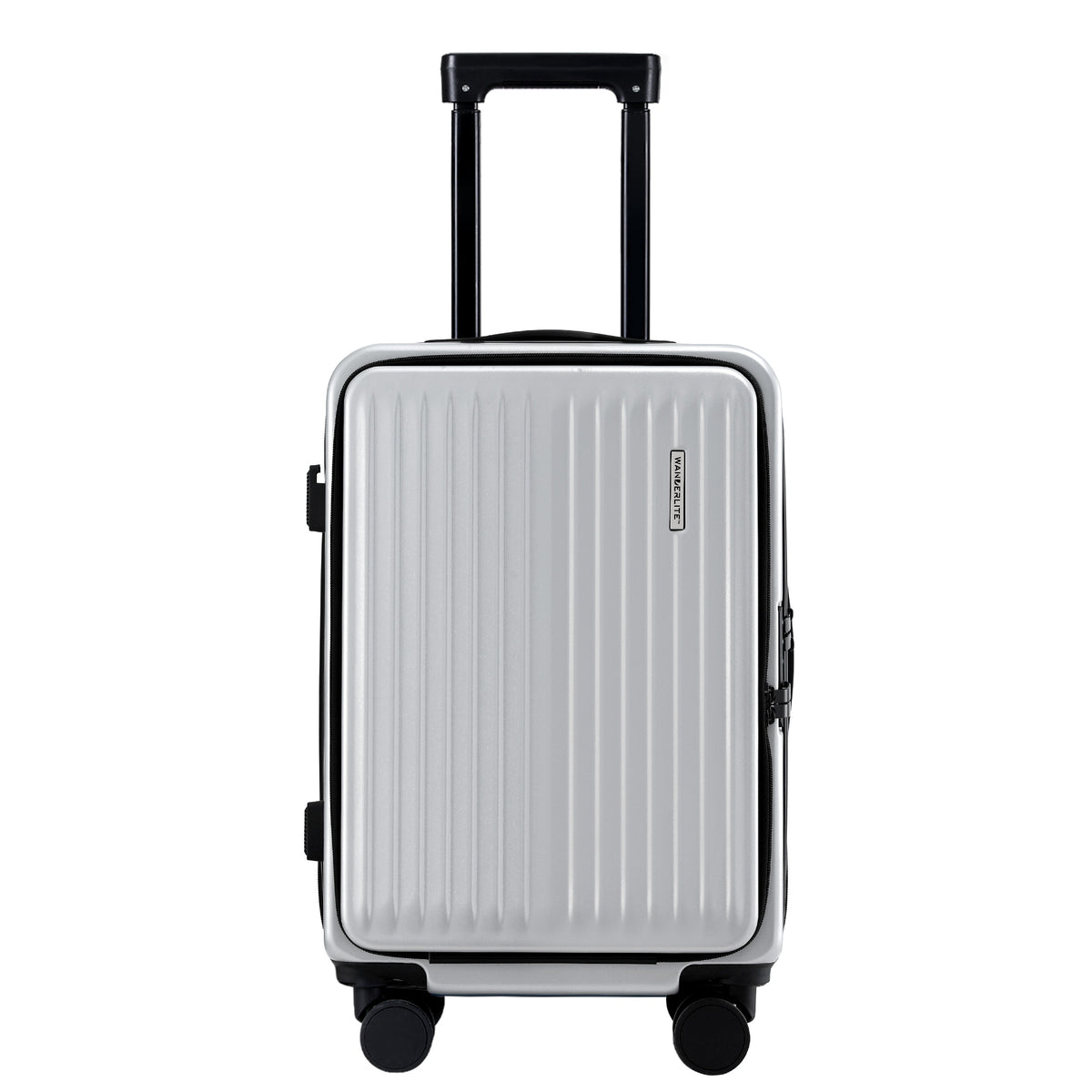 Wanderlite 20" Luggage Suitcase Front Pocket Travel Carry On Dual TSA Silver