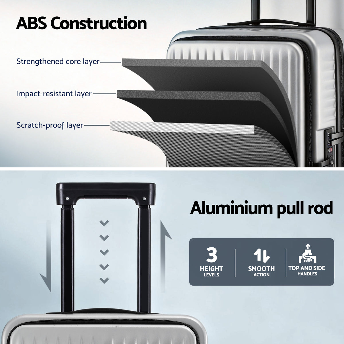 Wanderlite 20" Luggage Suitcase Front Pocket Travel Carry On Dual TSA Silver