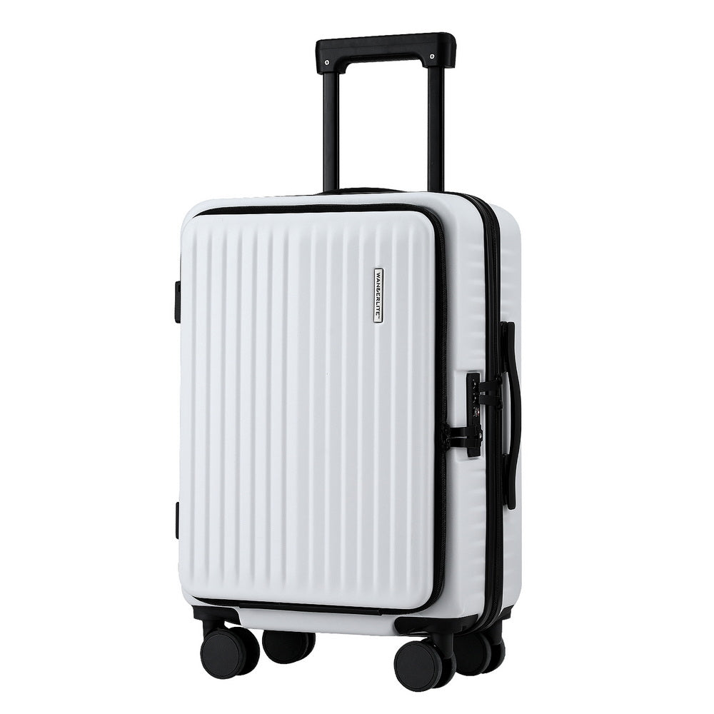 Wanderlite 20&quot; Luggage Suitcase Front Pocket Travel Carry On Dual TSA White