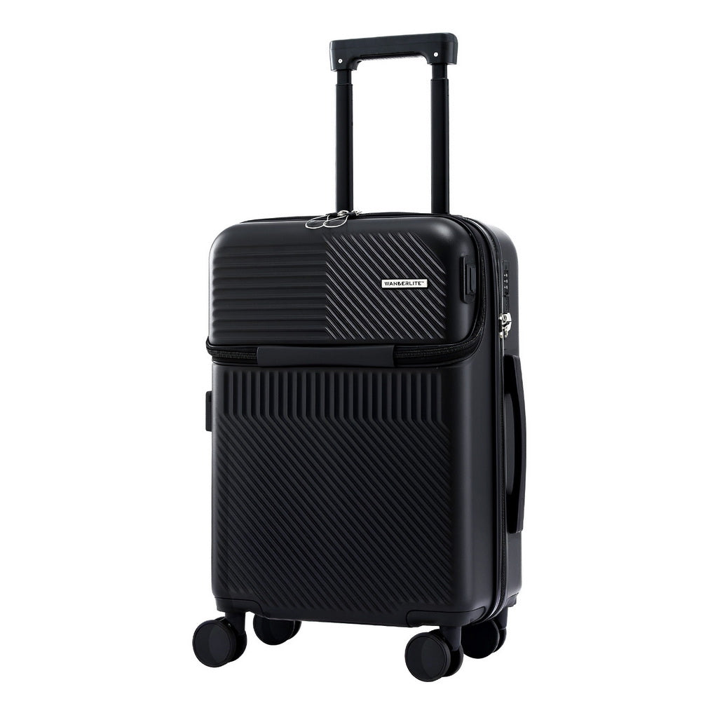 Wanderlite 20&quot; Luggage Suitcase Front Pocket Travel Carry On TSA Black