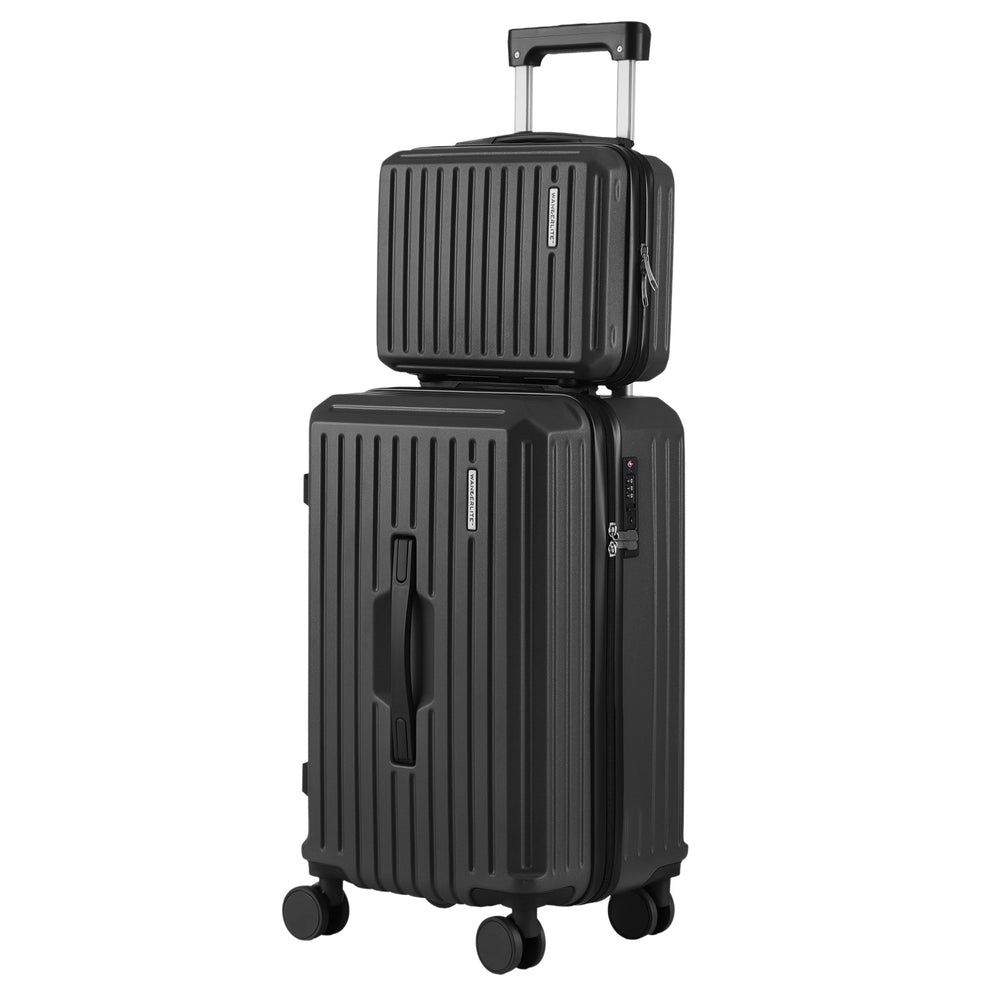 Wanderlite 2pcs Trunk Luggage Suitcase Travel Carry On TSA Lock 12&quot; 20&quot; Black
