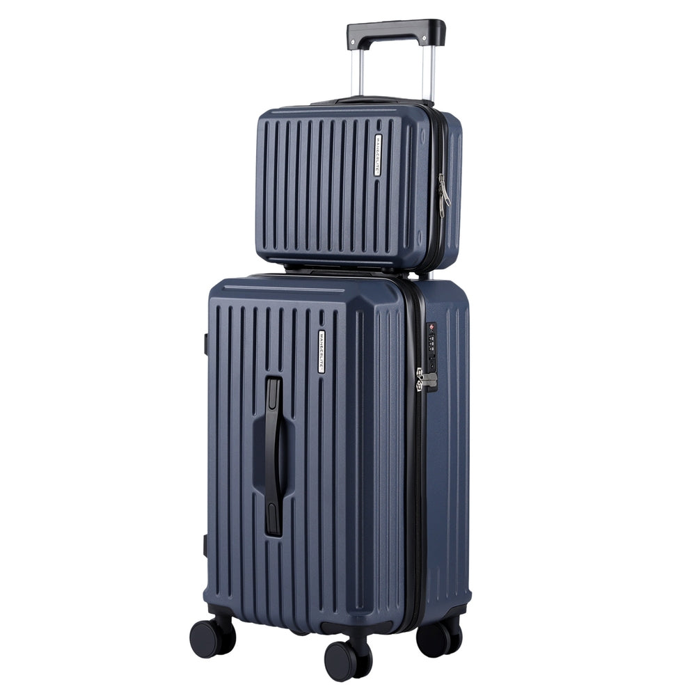 Wanderlite 2pcs Trunk Luggage Suitcase Travel Carry On TSA Lock 12&quot; 20&quot; Navy