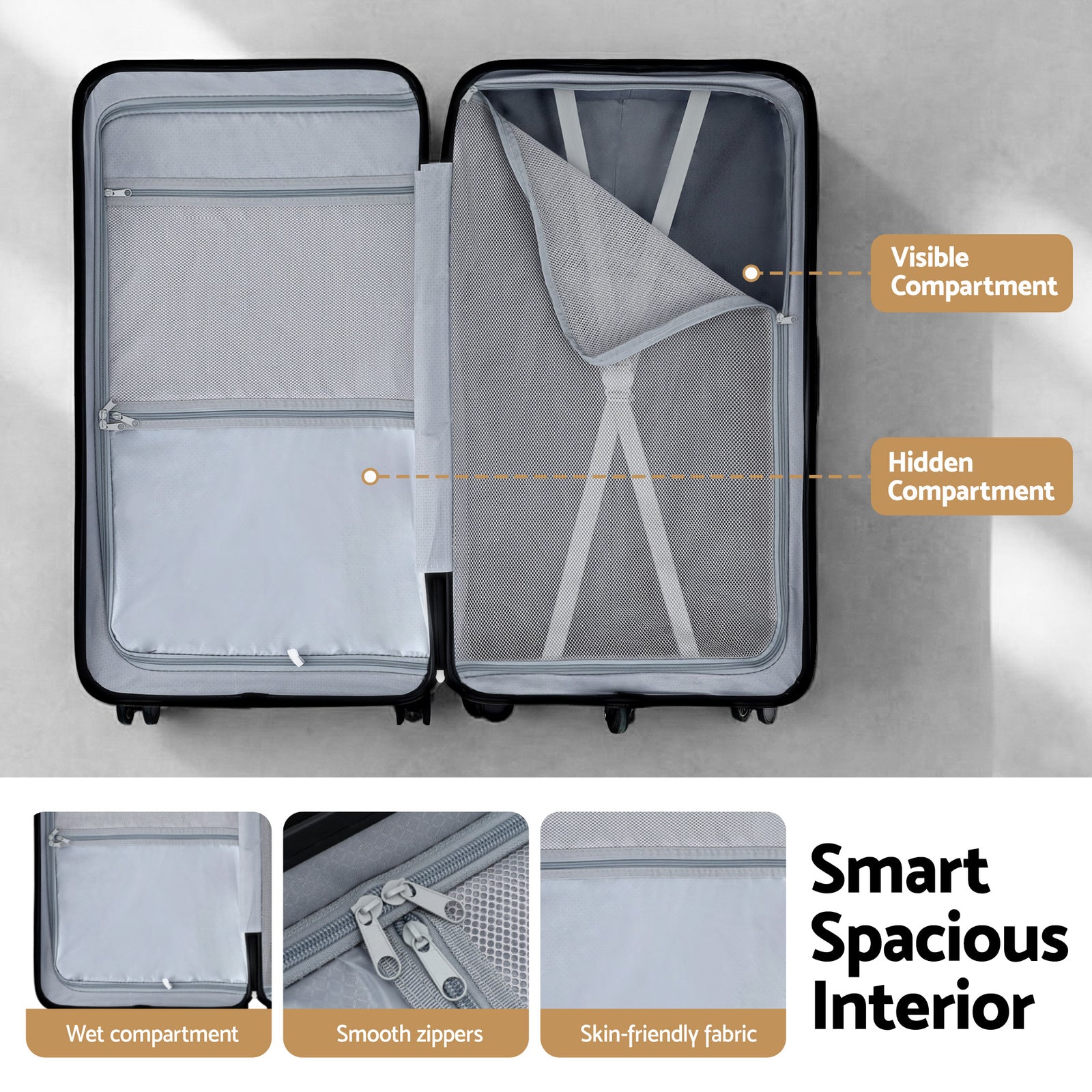 Wanderlite 28" Trunk Luggage Suitcase Travel 5 Wheels Type-C Port TSA Black