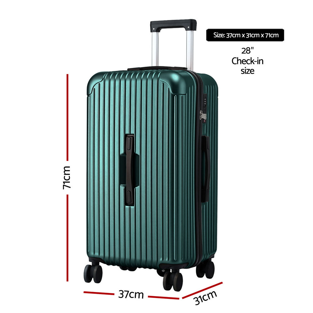 Wanderlite 28" Trunk Luggage Suitcase Travel 5 Wheels Type-C Port TSA Green