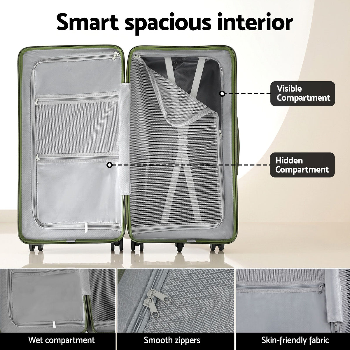 Wanderlite 28" Modern Vertical Trunk Luggage Suitcase Travel 5 Wheels Type-C TSA Olive Green