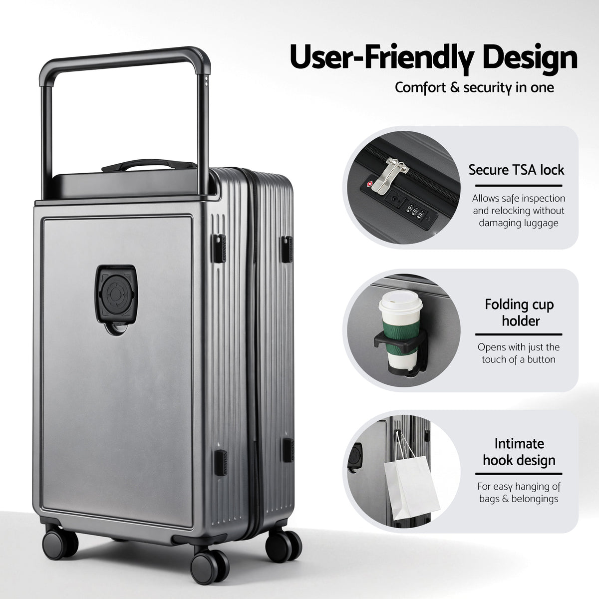 Wanderlite 28" Wide Handle Luggage Suitcase Travel TSA Lock Anthracite Grey