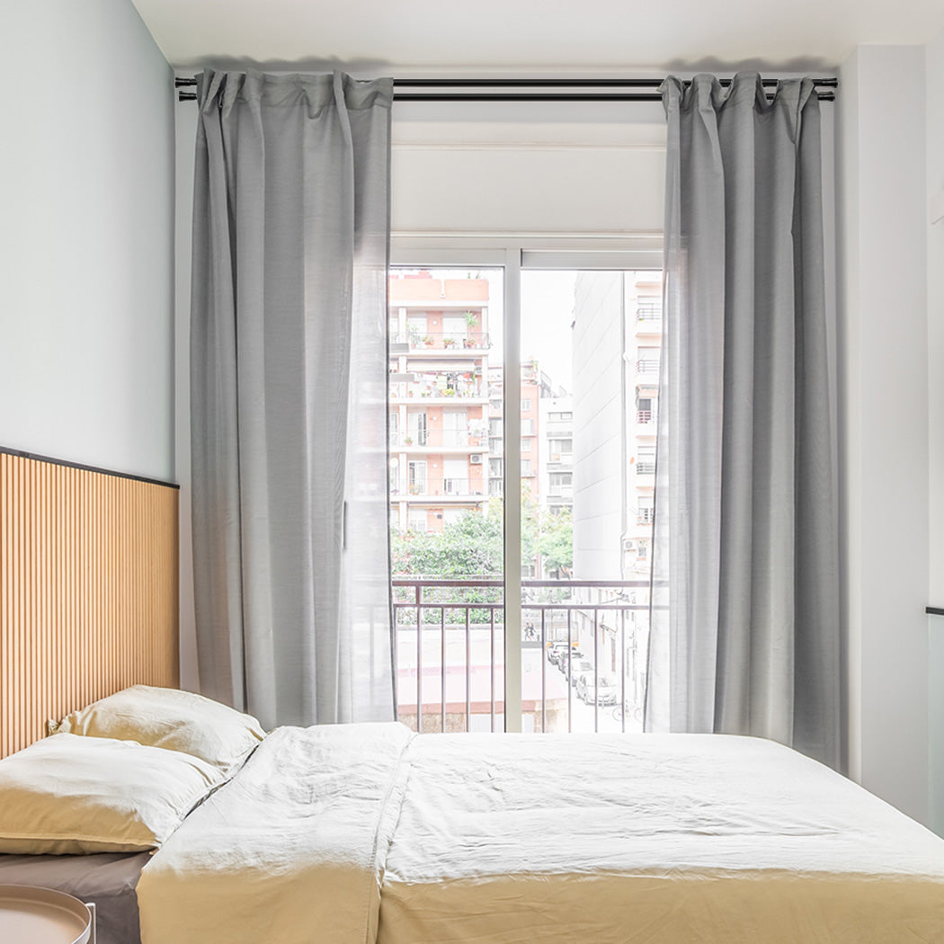 Marlow Black Double Curtain Rod Steel Pole Pommel Set Extendable Adjustable-1954802388695126022