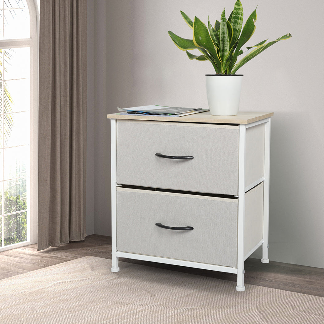 Levede Chest of 2 Drawers Bedside Table Beige-1954802983824920583