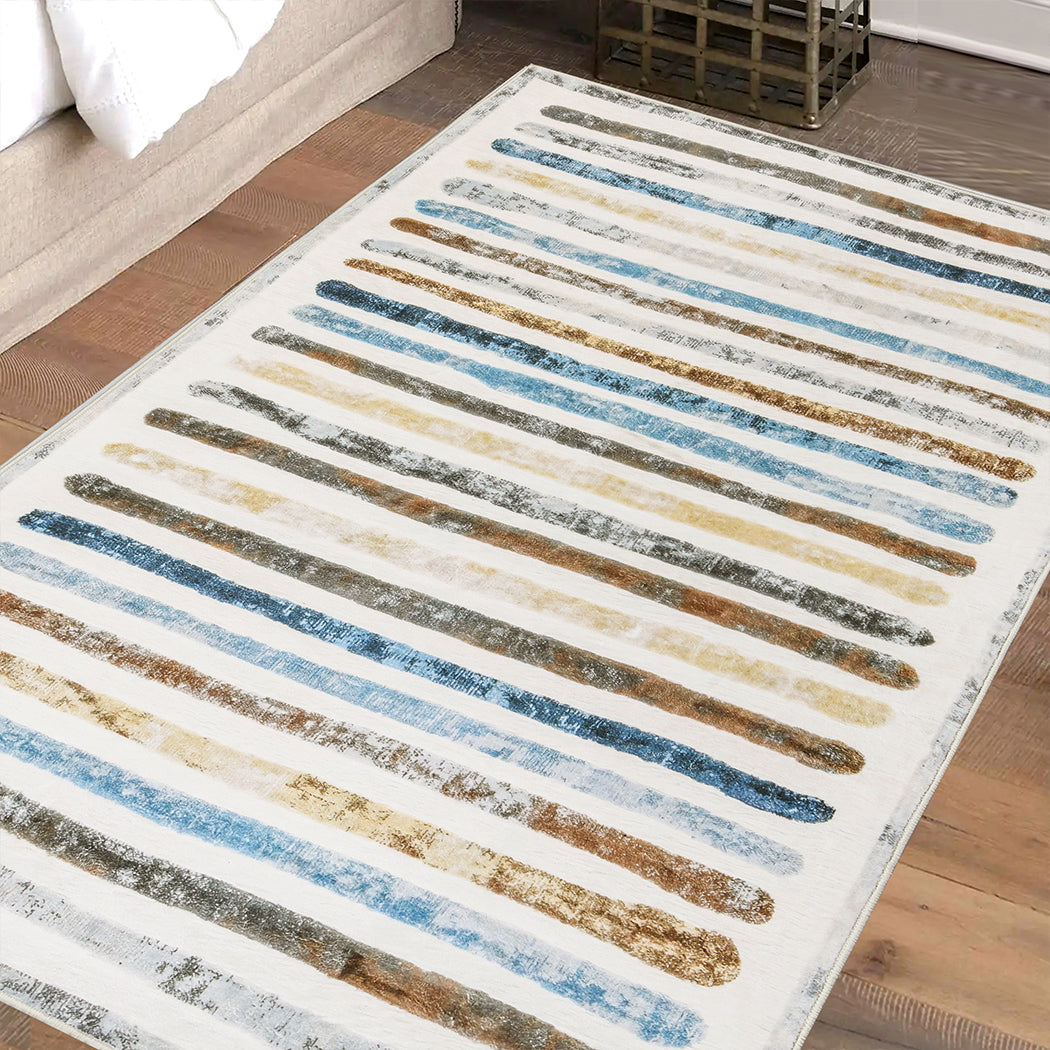 Marlow Floor Rug Short Pile Washable Carpet Soft Plush Non Slip Stripe 160x120-1910112210076700678