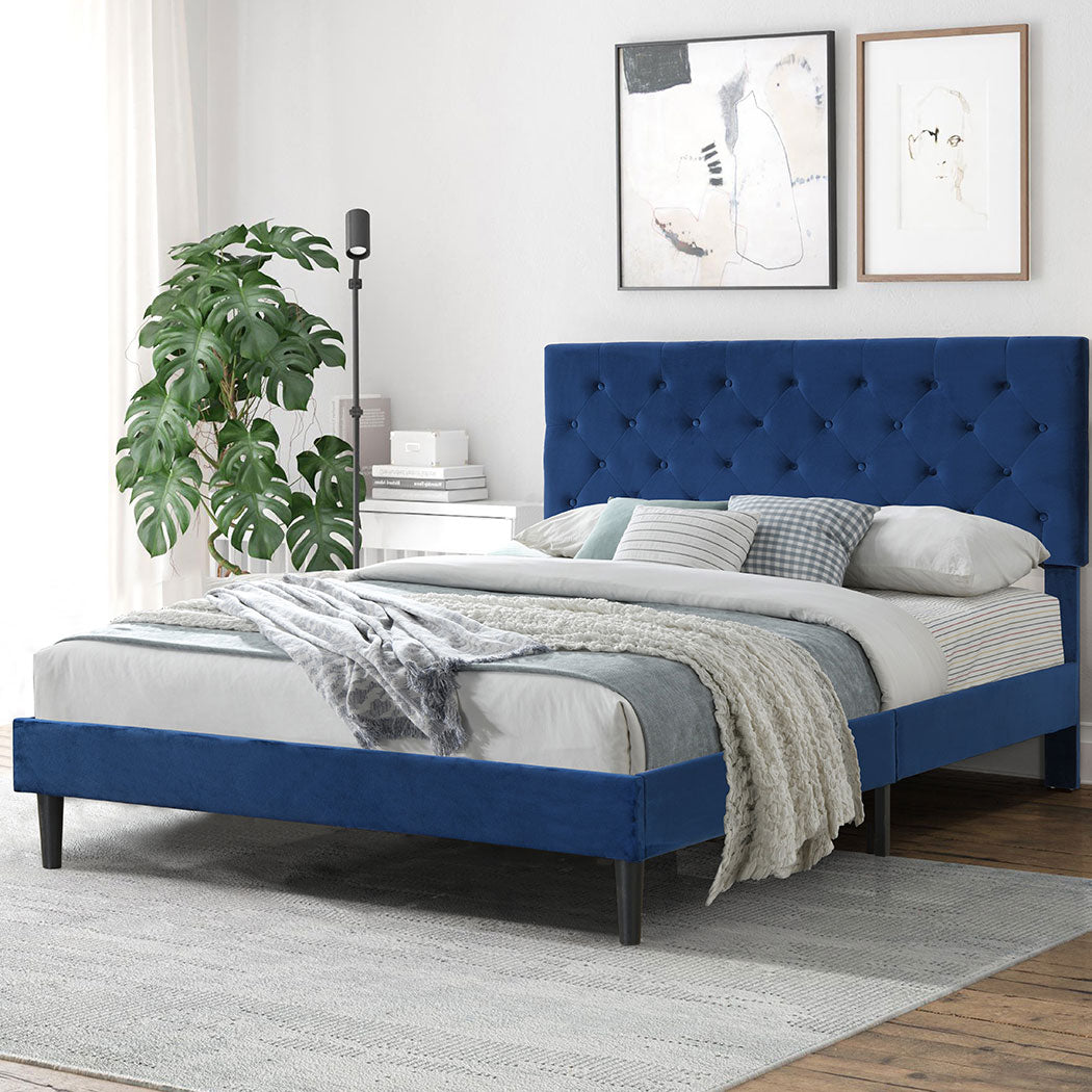 Levede Bed Frame Double Size Mattress Blue-1954802929831645190