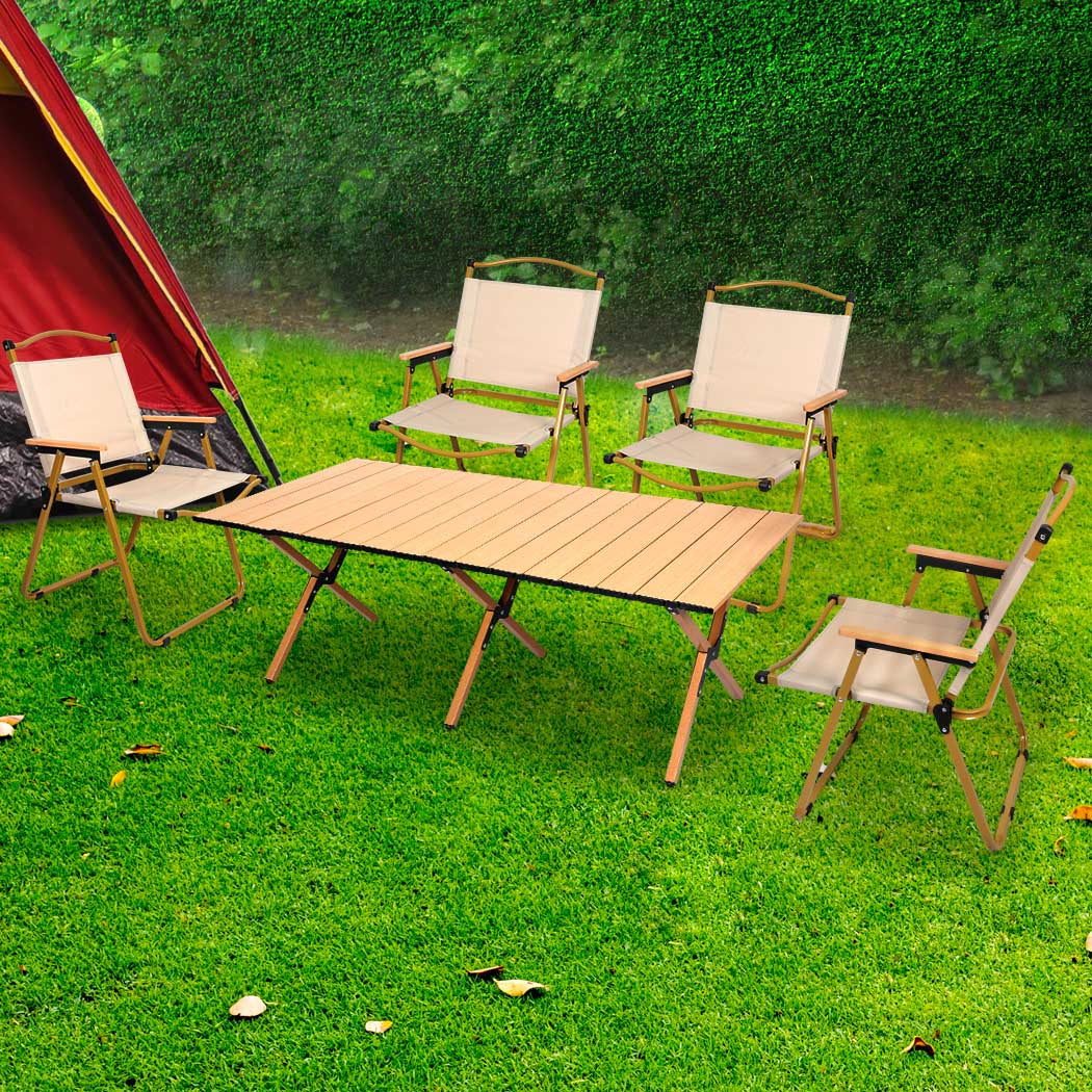 Levede Folding Camping Table Chair Set Oak-1954802886160551942