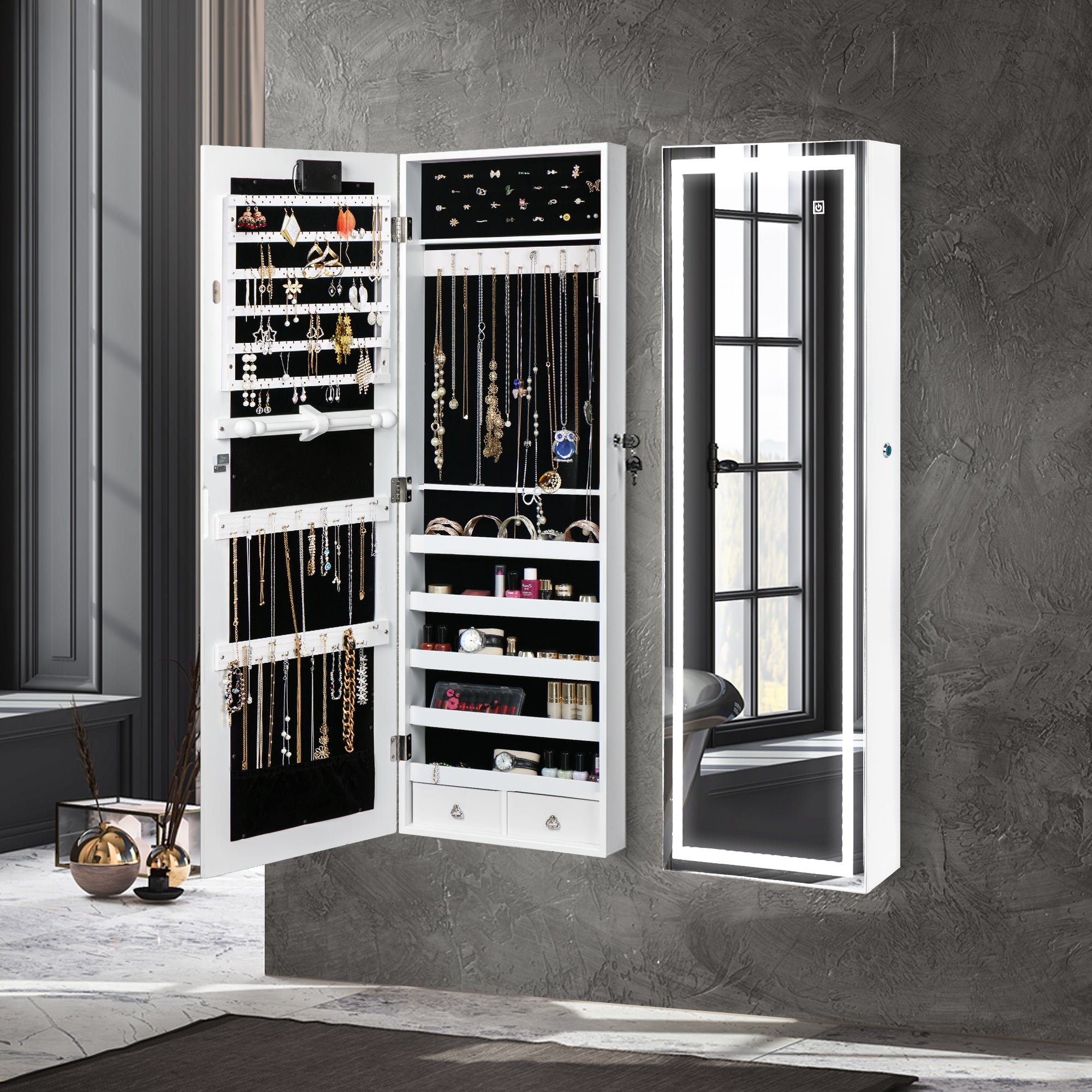 Levede Mirror Jewellery Cabinet Touch-1917016724222382087