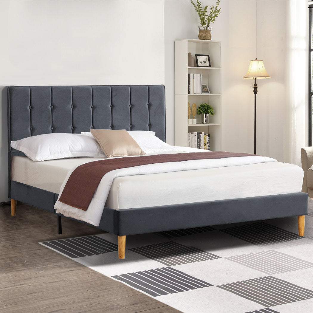 Levede Bed Frame Queen Size Mattress Grey-1954802927025655814