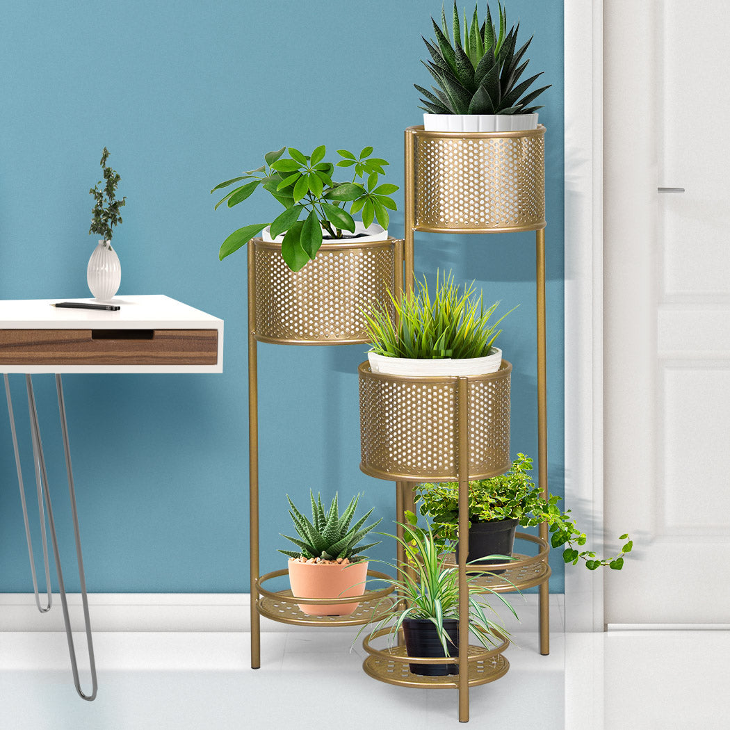 Levede 6 Tier Plant Stand Swivel Outdoor Gold-1910112296051544070