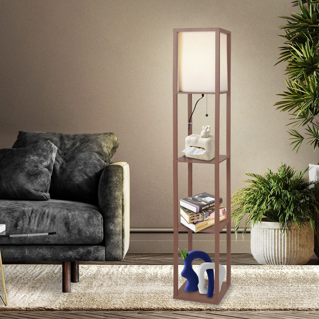 EMITTO LED Floor Lamp with Storage Shelf Brown-1954802834549641222