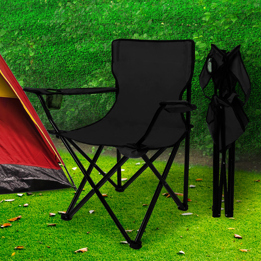 Levede 2Pcs Camping Chairs Folding Arm Black-1910112907425878022