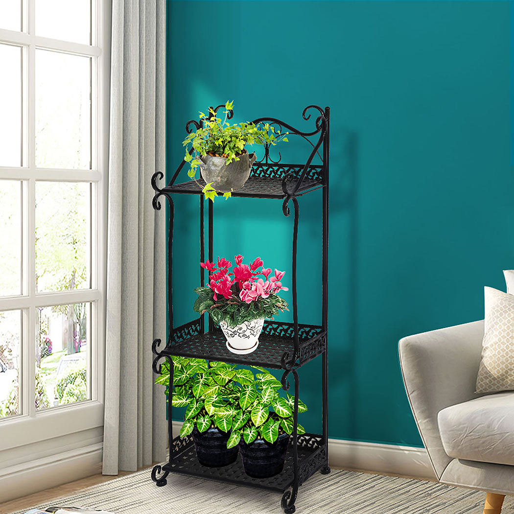 Levede Plant Stand 3 Tiers Outdoor Indoor Black-1910112300539449350