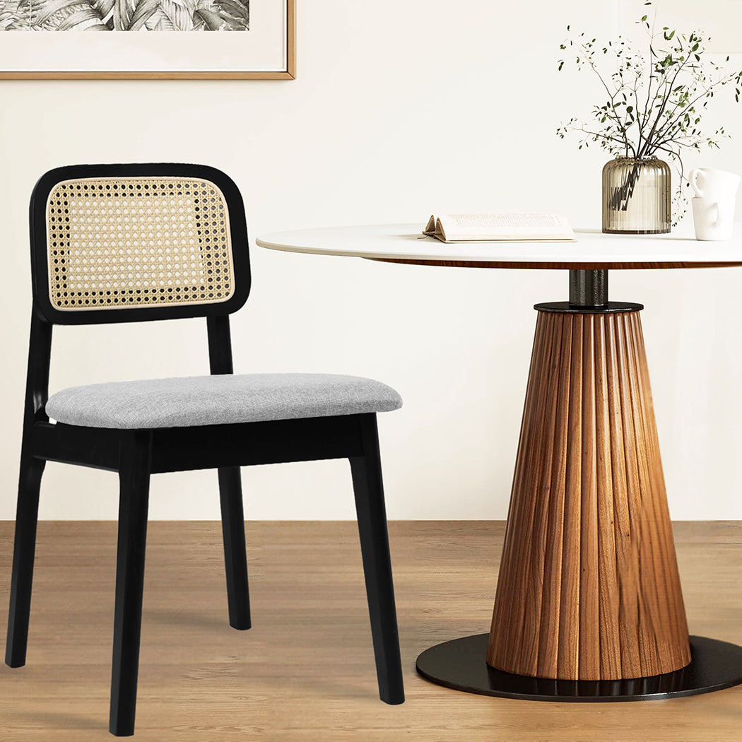 Levede Dining Chair Wood Rattan Armless Black x4-1973193571221770246