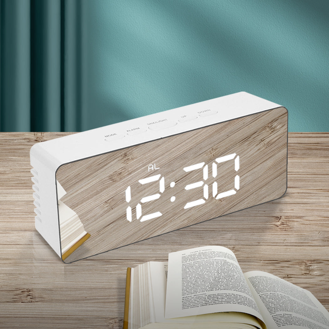 Alarm Clock Digital Led Mirror Desk Silver-1954802723509637126