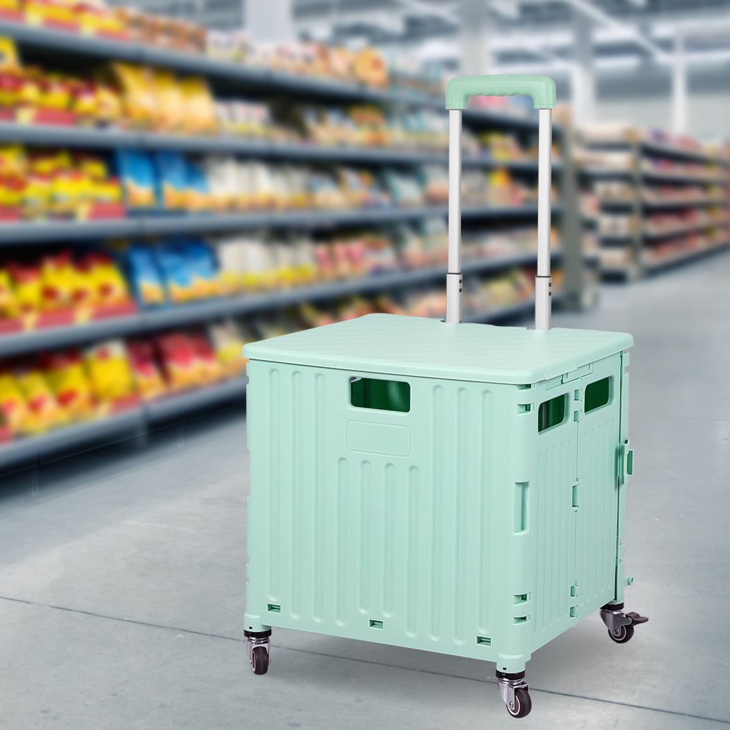 Folding Shopping Trolley Cart Portable Green-1954802609806249990
