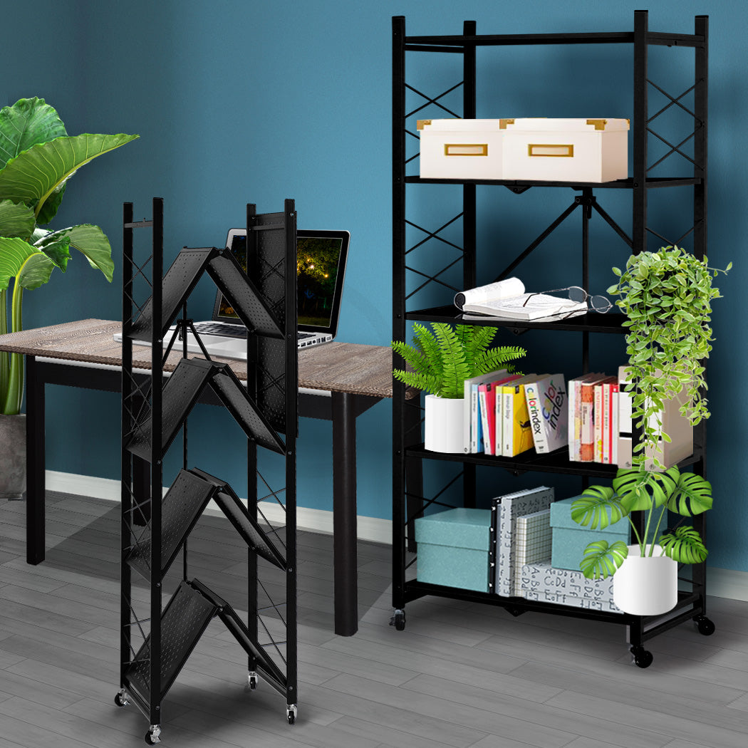 Levede Foldable Storage Shelf Display Black 5 Tiers-1917016718870450182
