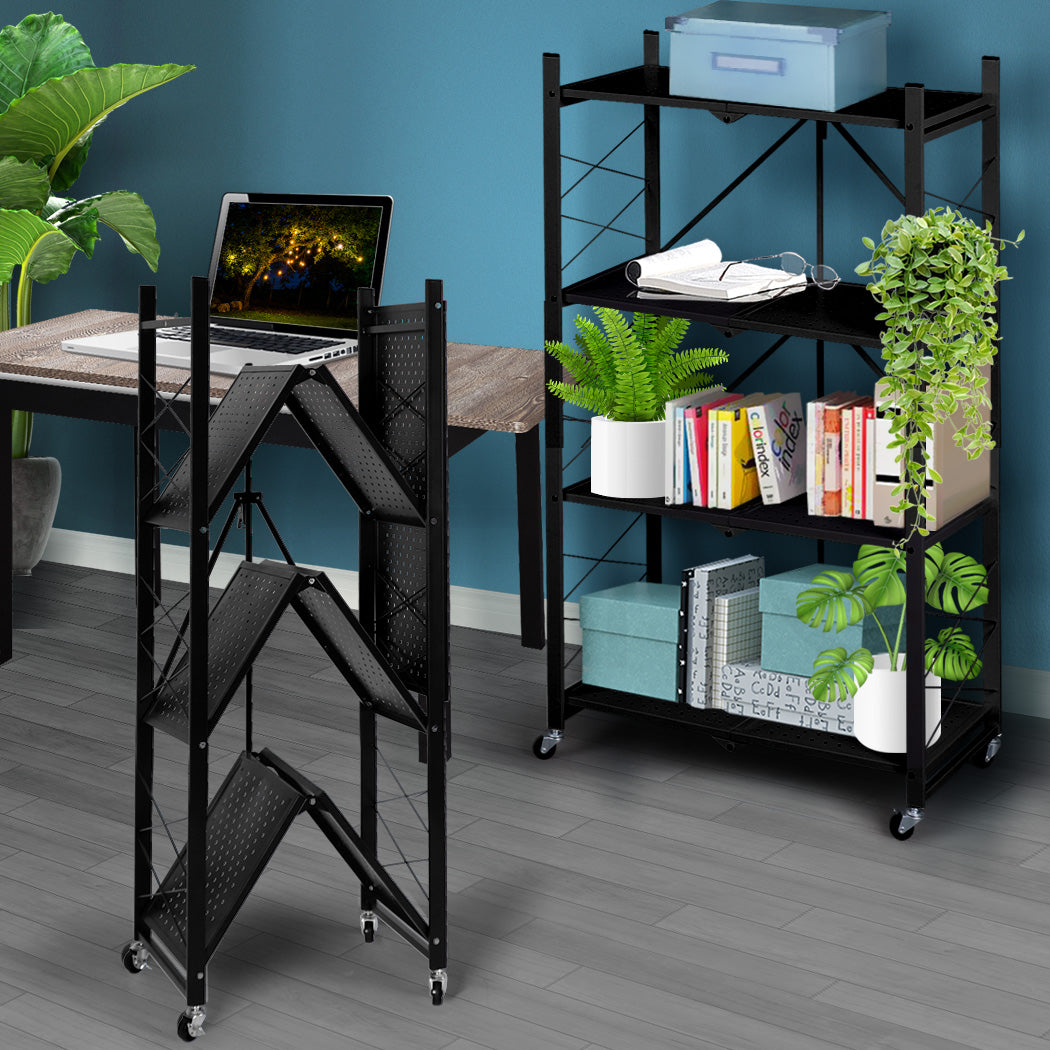Levede Foldable Storage Shelf Display Black 4 Tiers-1919892859331416070