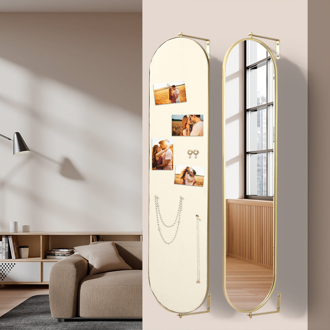 Yezi 360? Swivel Wall Mirrors 140cm x35cm Oval Shape Gold Frame-1954803009015910406