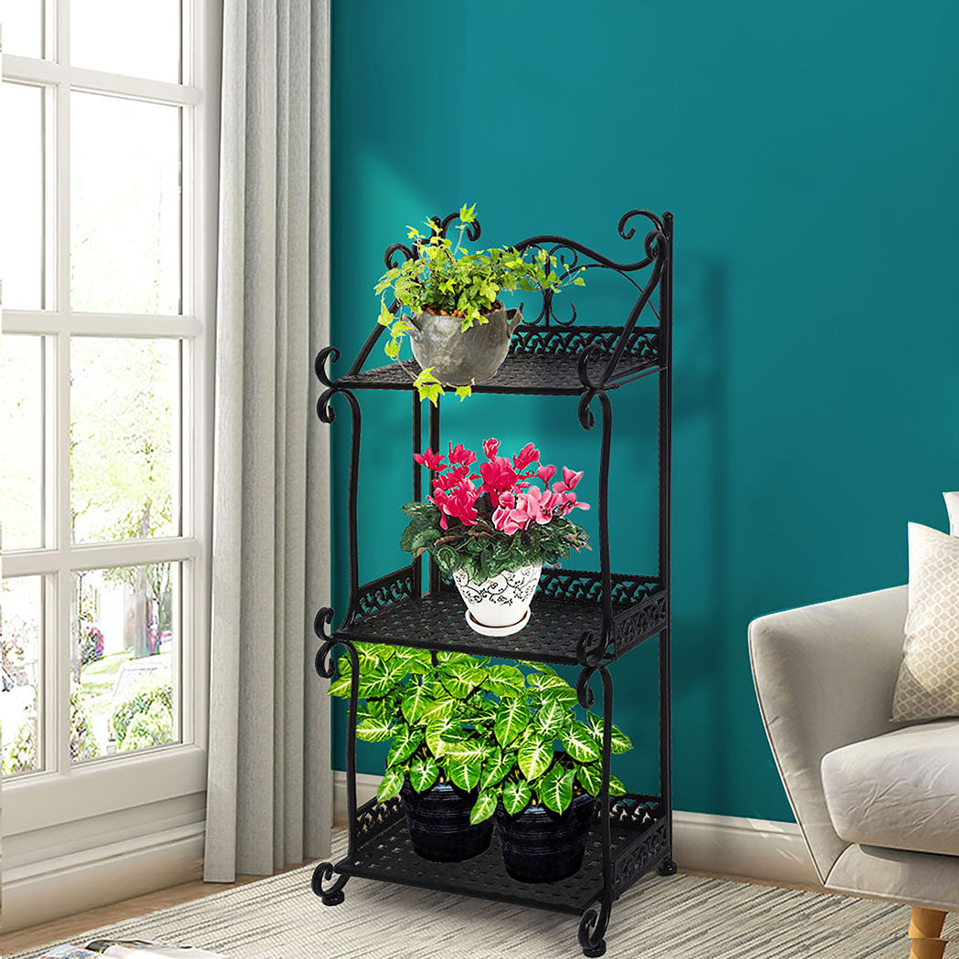 Levede Plant Stand 3 Tiers Outdoor Indoor Black-1954802667826057222