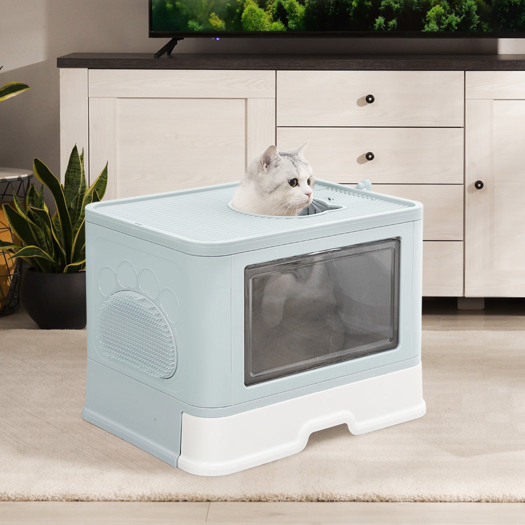 PaWz Foldable Cat Litter Box Tray Enclosed Blue-1954802552847601670