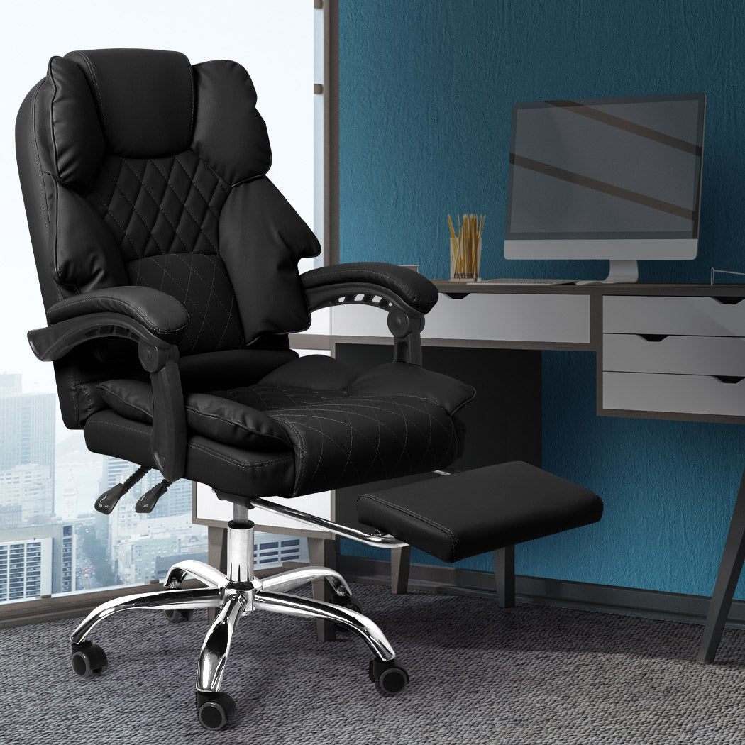 Levede Gaming Chair Office Computer Black Footrest-1910112922382766086