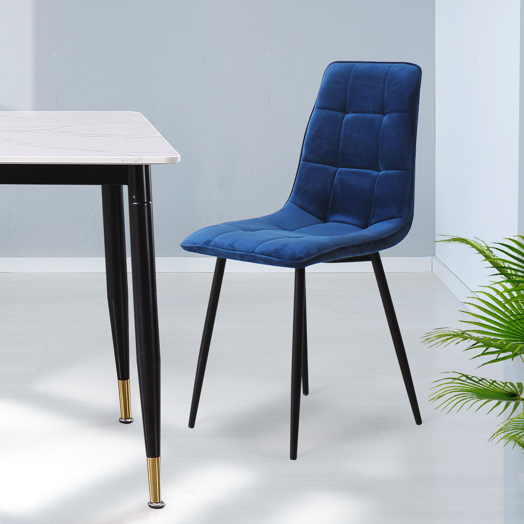 Levede 4x Dining Chairs Kitchen Velvet Blue-1954802984198213638